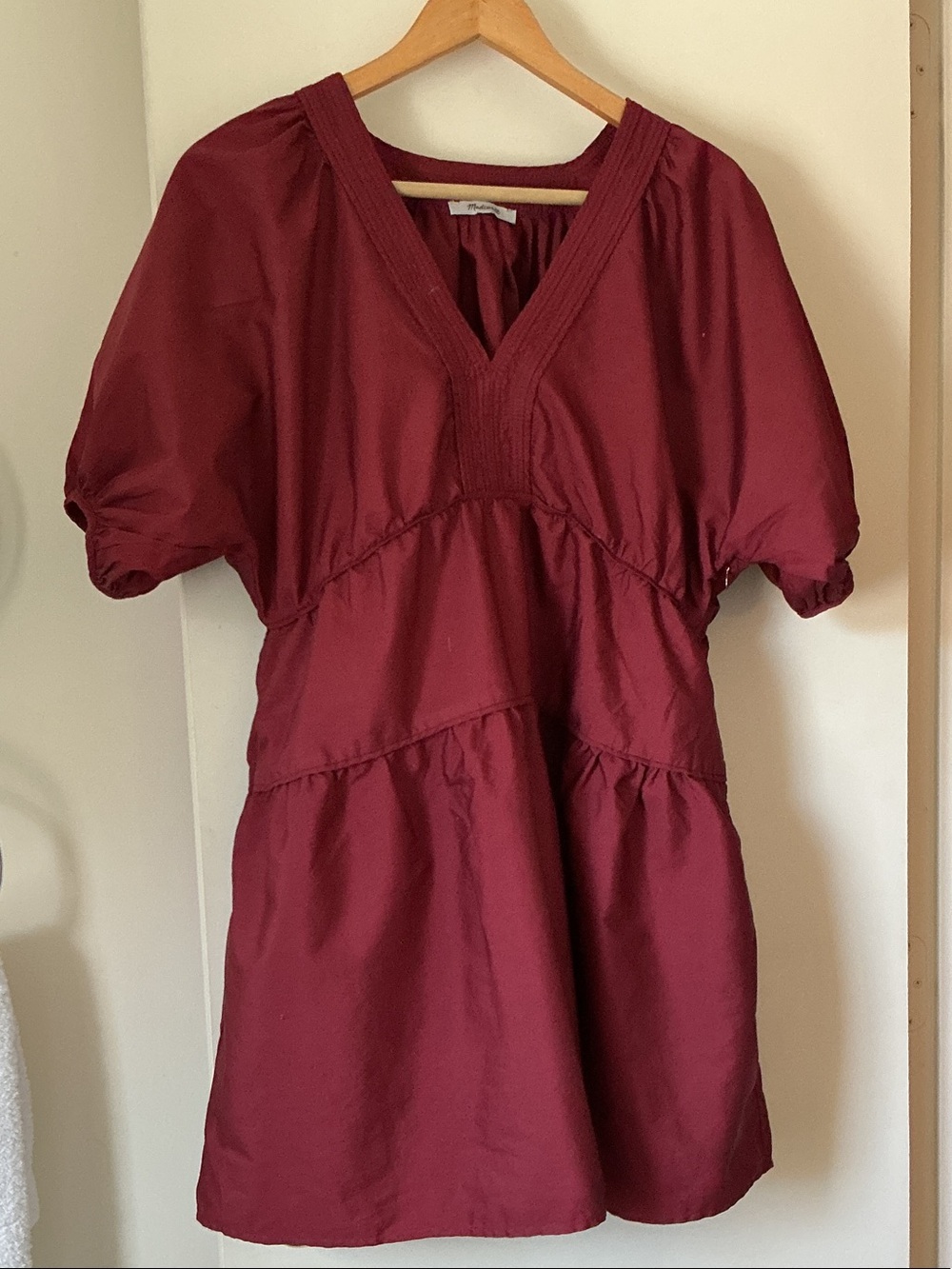 MADEWELL Women's Burgundy V-Neck Tiered Dress